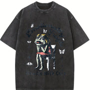 Frog Woman with Tears Emotionally Vintage Washed T-Shirt in Black