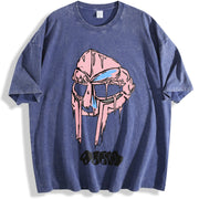 Rapper Mf Doom Madvillain Metal Mask Face Hip Hop Rap vintage washed oversized T-shirt in Blue