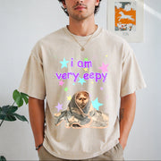 Eepy Cat Meme Vintage Washed T-Shirt in Beige