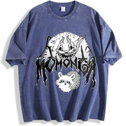 Metal Momonga Dekatsuyo Chiikawa Hip Hop Street Distressed vintage washed oversized T-shirt in Blue
