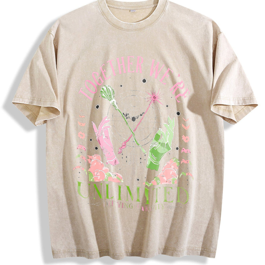 Together We're Unlimited vintage washed oversized T-shirt in Beige