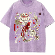 Koi Fish and Lotus Vintage Washed T-Shirt in Purple