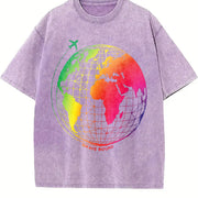 Brave Bound Travel Globe Vintage Washed T-Shirt in Purple