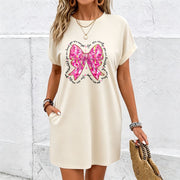 A-line Dress- Mid-length Dress Cotton T-Shirt in White