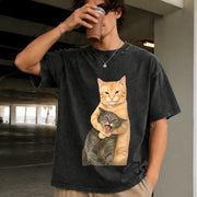 Cat Quarrel Moment Vintage Washed T-Shirt in Black