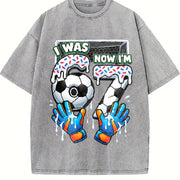 I Was 6 Now I'm 7 Soccer Vintage Washed T-Shirt in Gray