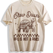 Retro Sarcastic Turtle 90s Vintage Washed T-Shirt in Beige