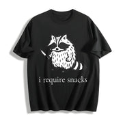 I Require Snacks Raccoon Cotton T-Shirt in Black