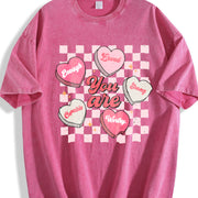 Valentine's Day Loose- Basic Stylish Vintage Washed T-Shirt in Red