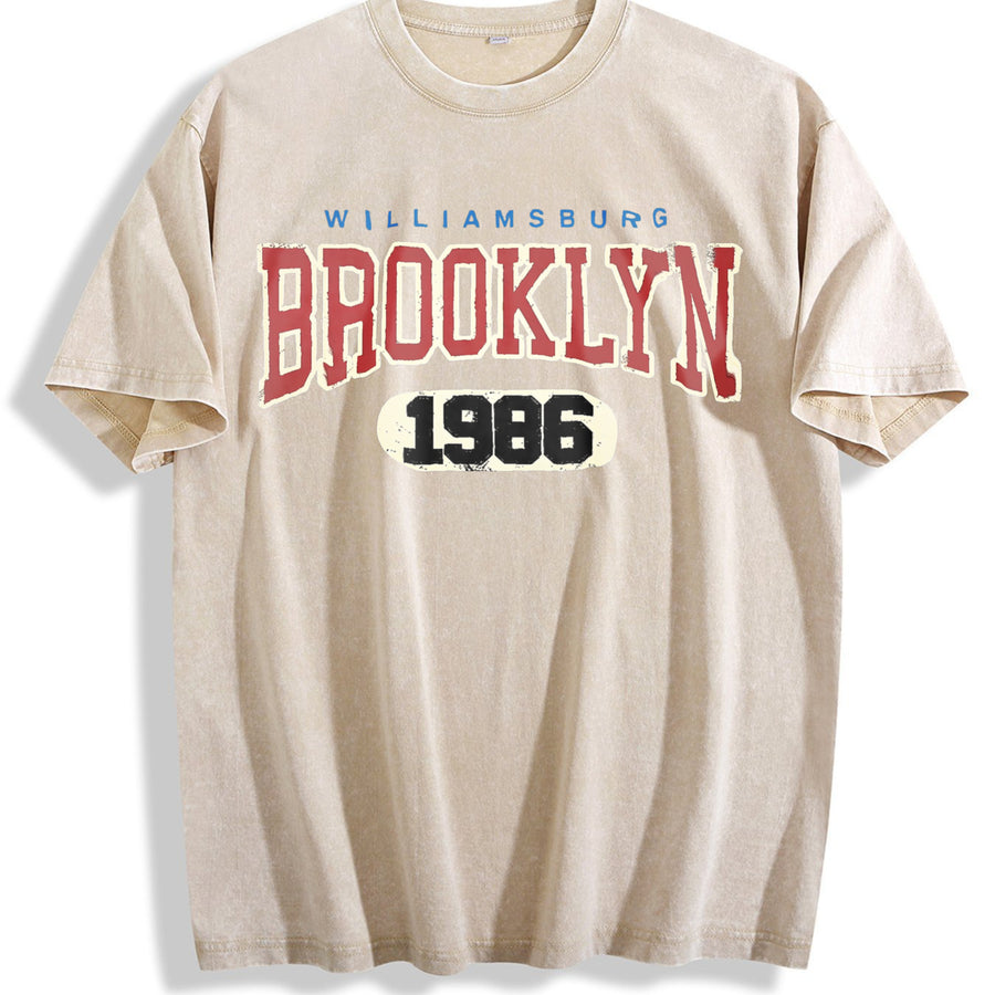 Williamsburg Brooklyn 1986 Sleeveless Tank Vintage Washed T-Shirt in Beige