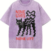 Nine Lives Cat Dark Humor Retro Vintage Washed T-Shirt in Purple