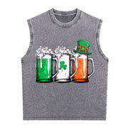 Irish Beer Ireland Flag St Patricks Day Leprechaun Small Vintage Washed Tank Top in Gray
