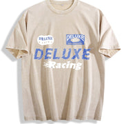 Stylish Luxury Racing Vintage Washed T-Shirt in Beige