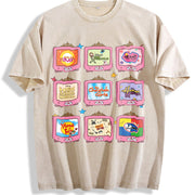 Retro Channel Movie Television Vintage Washed T-Shirt in Beige