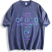 Christian Faith I Am a Child of God vintage washed oversized T-shirt in Blue