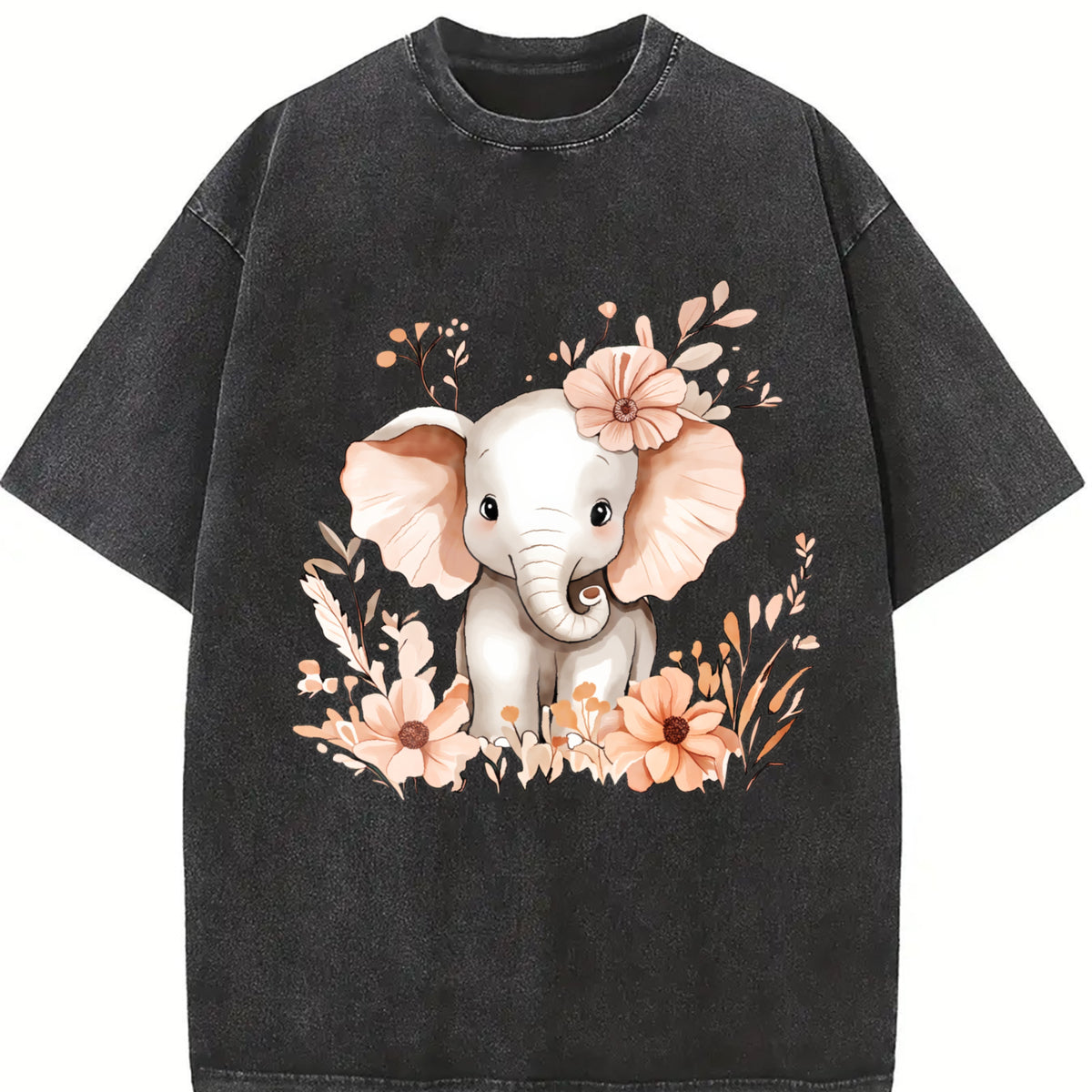 A Round-neck Stylish Vintage Washed T-Shirt in Black