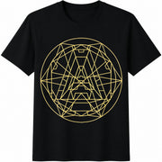 Geometric Wolf Mandala Cotton T-Shirt in Black