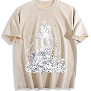 Chainsaw Man Denji & Pochita vintage washed oversized T-shirt in Beige