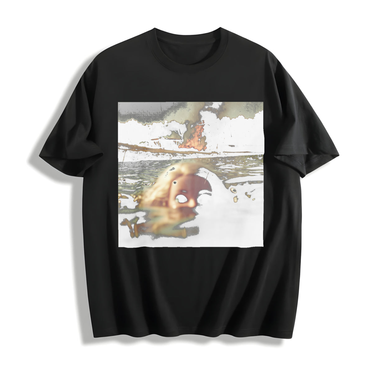 Surreal Pool Face Cotton T-Shirt in Black