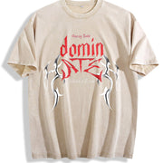 Retro Pure and Fashionable Vintage Washed T-Shirt in Beige