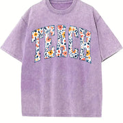 Floral Teach Teacher Vintage Washed T-Shirt in Purple