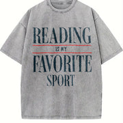 Reading Is My Favorite Sport Vintage Washed T-Shirt in Gray