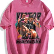 Victor Wemby 90's Style Retro Custom vintage washed oversized T-shirt in Red