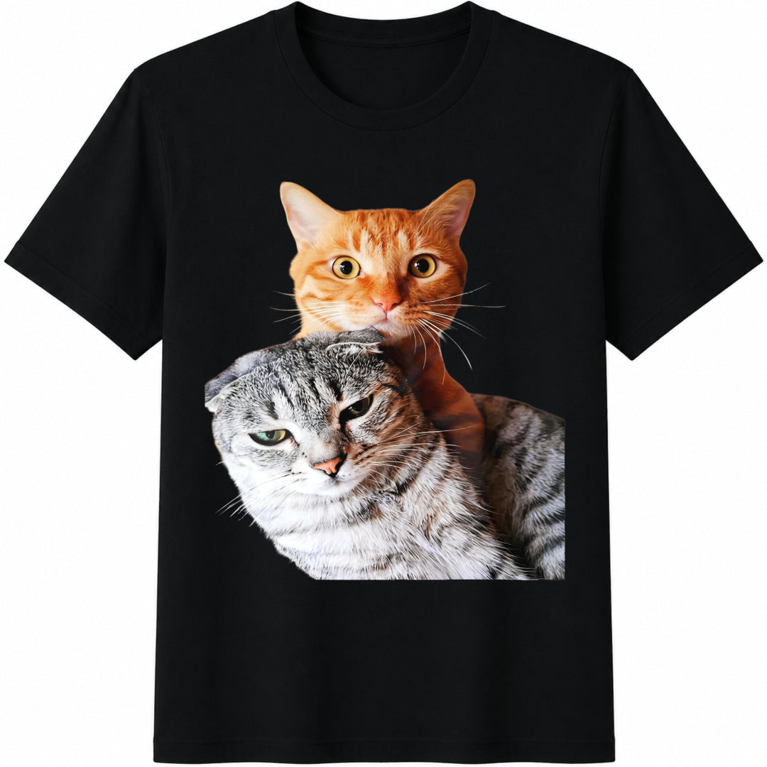 Cat Duo Two Cats Lover Cotton T-Shirt in Black
