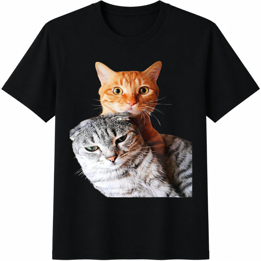 Cat Duo Two Cats Lover Cotton T-Shirt in Black