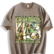 Pickle Enthusiast 90s Vintage Washed T-Shirt in Brown