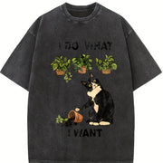 I Do What I Want Cat Vintage Washed T-Shirt in Black