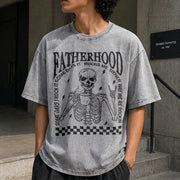 Fatherhood Skeleton Dad Vintage Washed T-Shirt in Gray