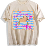 Don't Worry Be Capy Vintage Washed T-Shirt in Beige