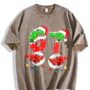 Mom Santa Christmas Family Matching Pajamas Mama Xmas Vintage Washed T-Shirt in Brown