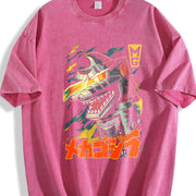 Godzilla 2026 New Hot Godzilla Monster Old 3Vintage Loose vintage washed oversized T-shirt in Red