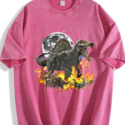 Dinosaur 90s Retro Jurassic Spinosaurus Vintage Washed T-Shirt in Red