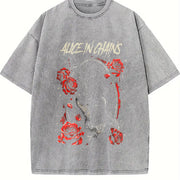 Alice In Chains band rock concert outfits Heavy vintage washed oversized T-shirt in Gray