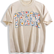 Floral Teach Teacher Vintage Washed T-Shirt in Beige
