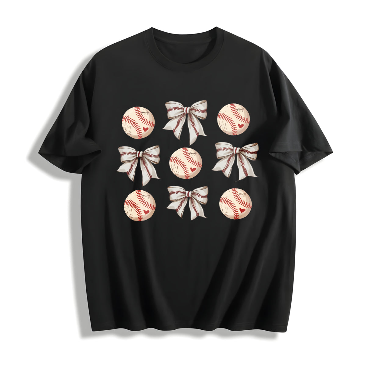 Coquette Baseball Mom Cotton T-Shirt in Black