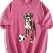 Boxer Dog Soccer Vintage Washed T-Shirt in Red