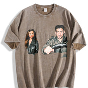 Retro Couple Portrait Vintage Washed T-Shirt in Brown
