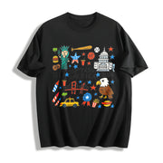 Happy 250 America USA Doodle Cotton T-Shirt in Black