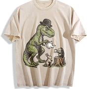 T-rex Tea Party Dinosaur Vintage Washed T-Shirt in Beige