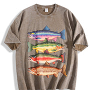 River Fish Species Vintage Washed T-Shirt in Brown