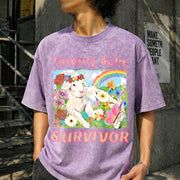 Tummy Ache Survivor Lamb Vintage Washed T-Shirt in Purple