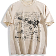 Retro Historical Plane 90s Nostalgic Plane Vintage Washed T-Shirt in Beige