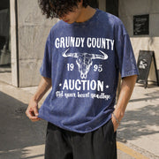 Grundy County Auction Inspired Concert Vintage Washed T-Shirt in Blue