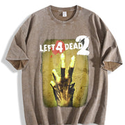 Left 4 Dead 2 Grunge Opium Y2K Tapout Amity Affliction Vintage Washed T-Shirt in Brown