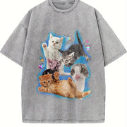 Y2K Silly Cat Trashy Y2K Kitten Vintage Washed T-Shirt in Gray