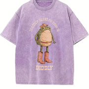 The Only Squat I'm Doin' Is Diddly Cowboy Frog vintage washed oversized T-shirt in Purple